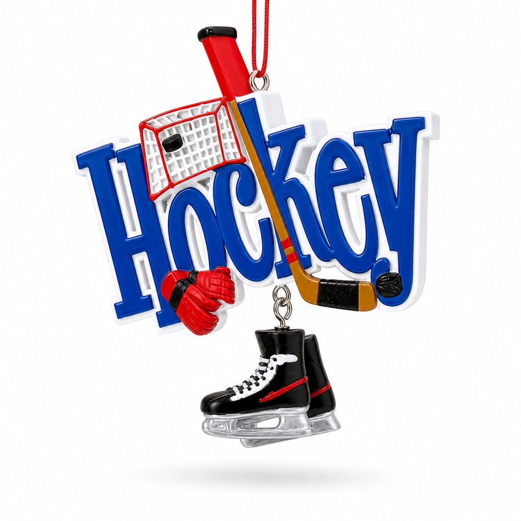 Hockey All Star Skates Stick Picture Frame Resin Christmas Ornament