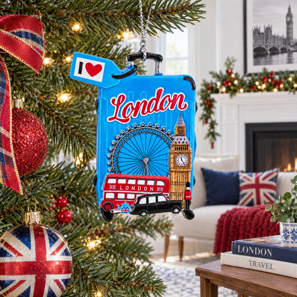 London Travel Souvenir Suitacase Luggage Big Ben Resin Christmas Ornament