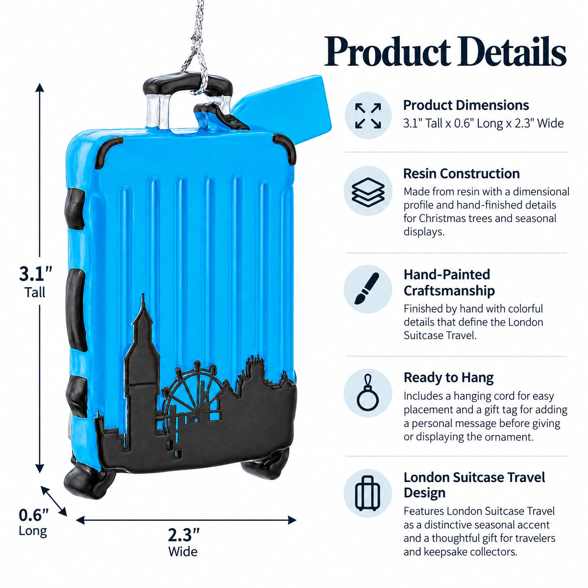 London Travel Souvenir Suitacase Luggage Big Ben Resin Christmas Ornament