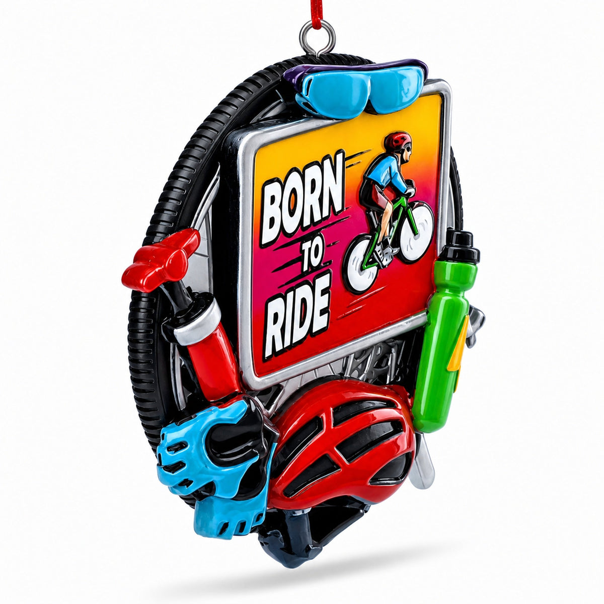 Cycling Born To Ride Bicycle Gear Resin Christmas Ornament