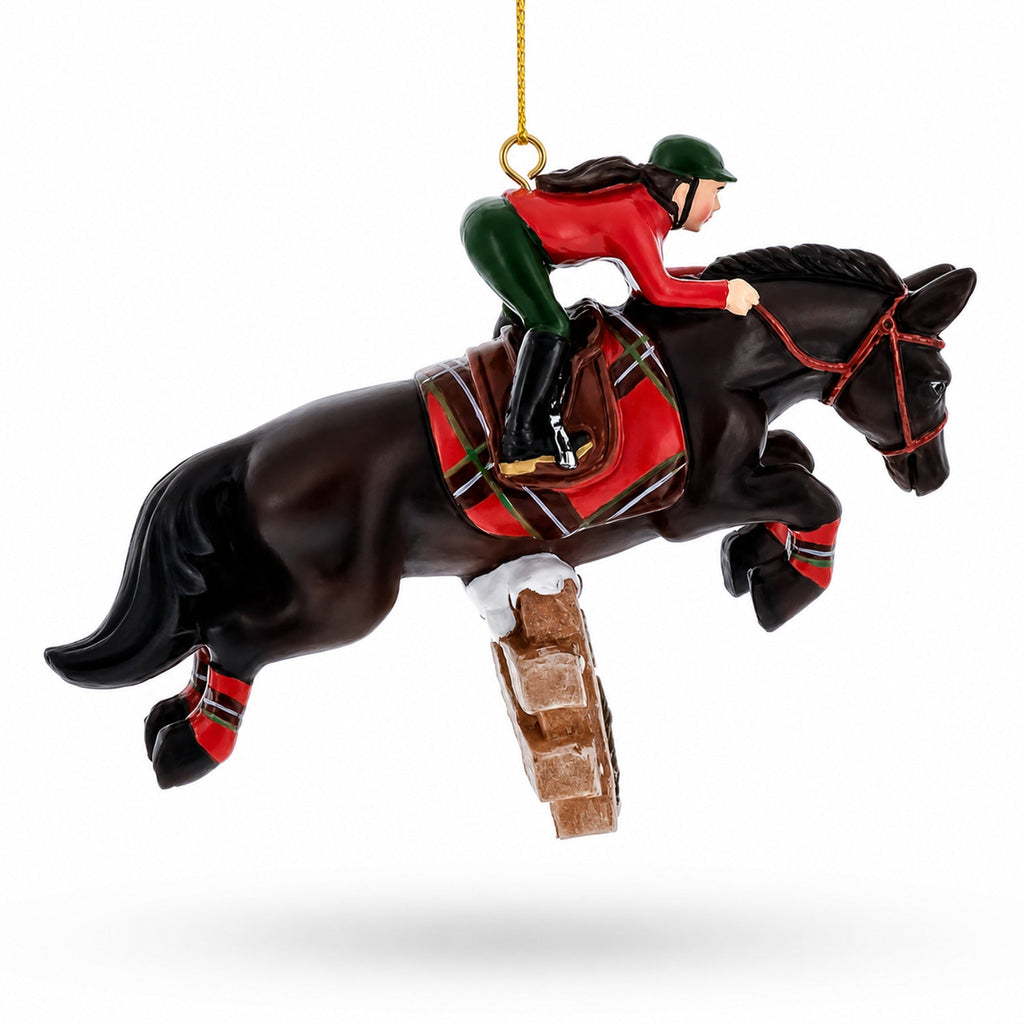 Equestrian Show Jumping Horse And Rider Resin Christmas Ornament
