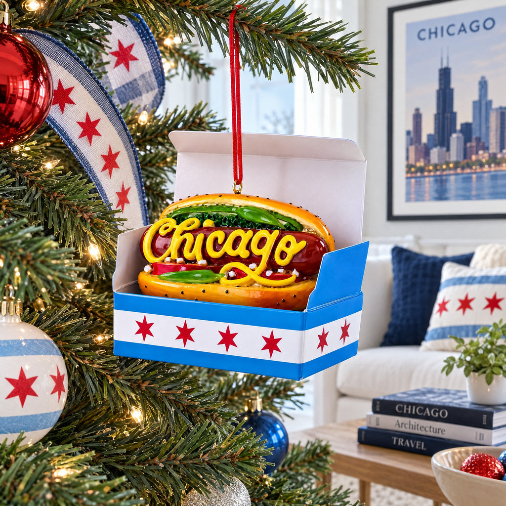 Chicago-Style Hot Dog Box Resin Christmas Ornament