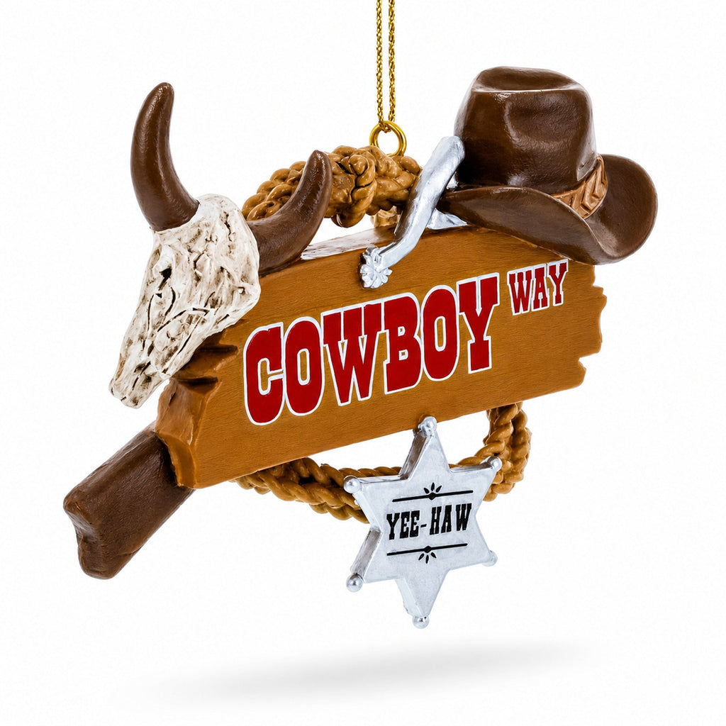 Western Cowboy Way Sign Sheriff Badge Skull Hat Resin Christmas Ornament