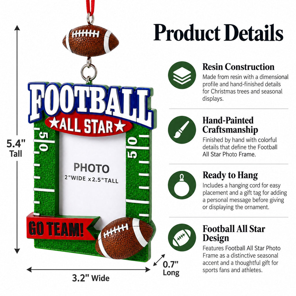 Football All Star Picture Frame Resin Christmas Ornament
