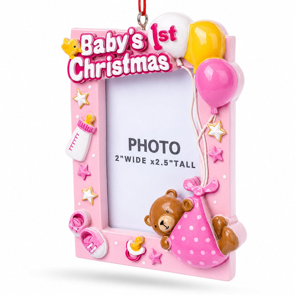 Pink Baby's 1st Christmas Picture Frame Resin Christmas Ornament