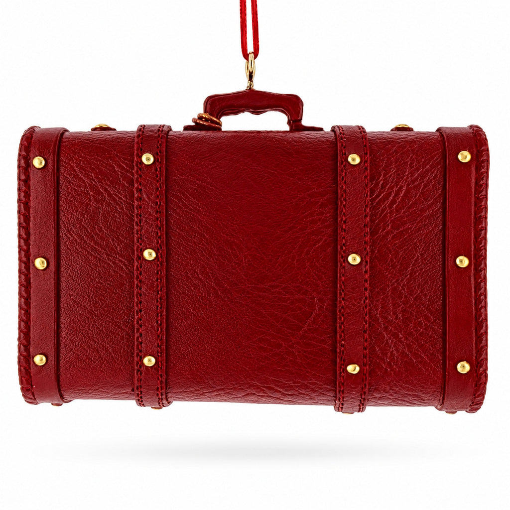 Travel The World Red Vintage Suitcase Luggage Resin Christmas Ornament