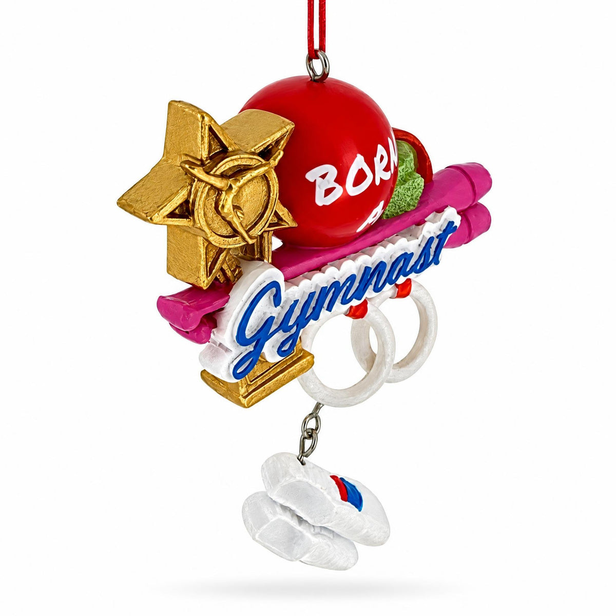 Born A Gymnast Rings And Trophy Resin Christmas Ornament