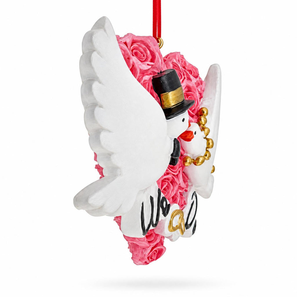 We Do Wedding Doves Bride and Groom Rose Heart Resin Christmas Ornament