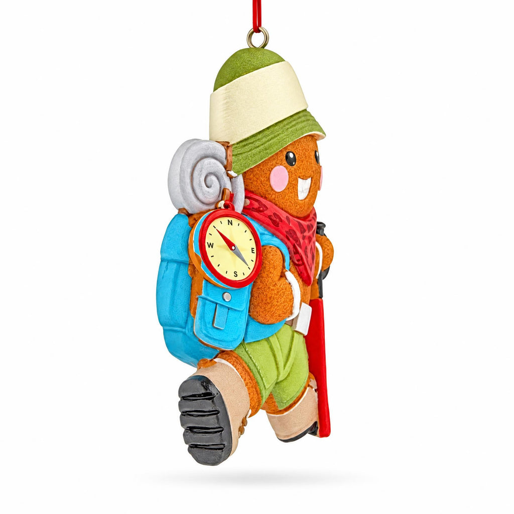 Hiking Gingerbread Man With Backpack Compass Resin Christmas Ornament