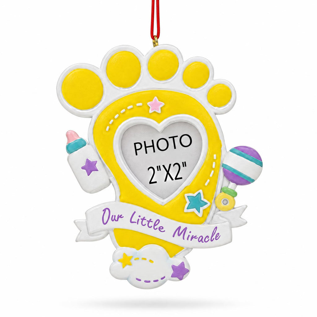 Our Little Miracle Baby Footprint Picture Frame Resin Christmas Ornament