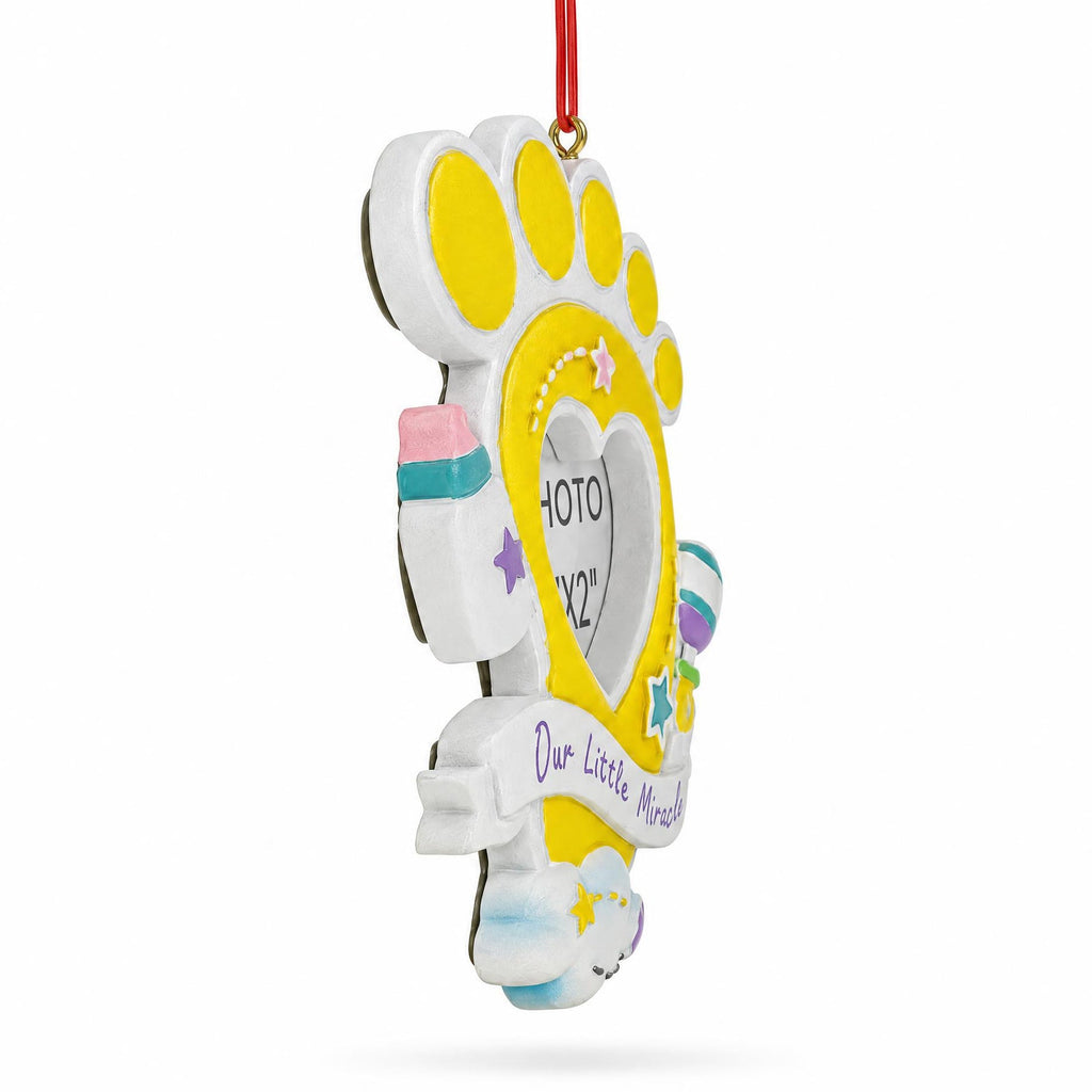 Our Little Miracle Baby Footprint Picture Frame Resin Christmas Ornament