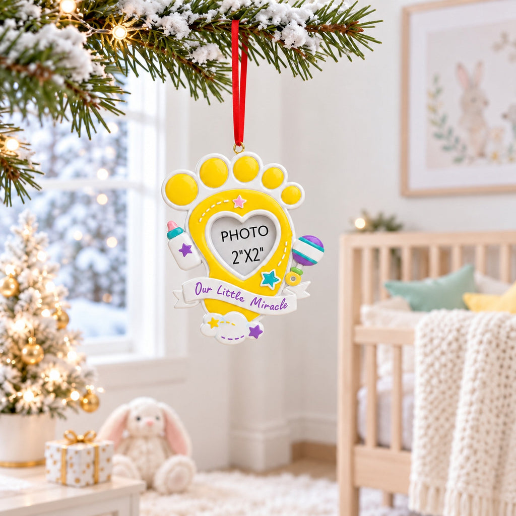 Our Little Miracle Baby Footprint Picture Frame Resin Christmas Ornament