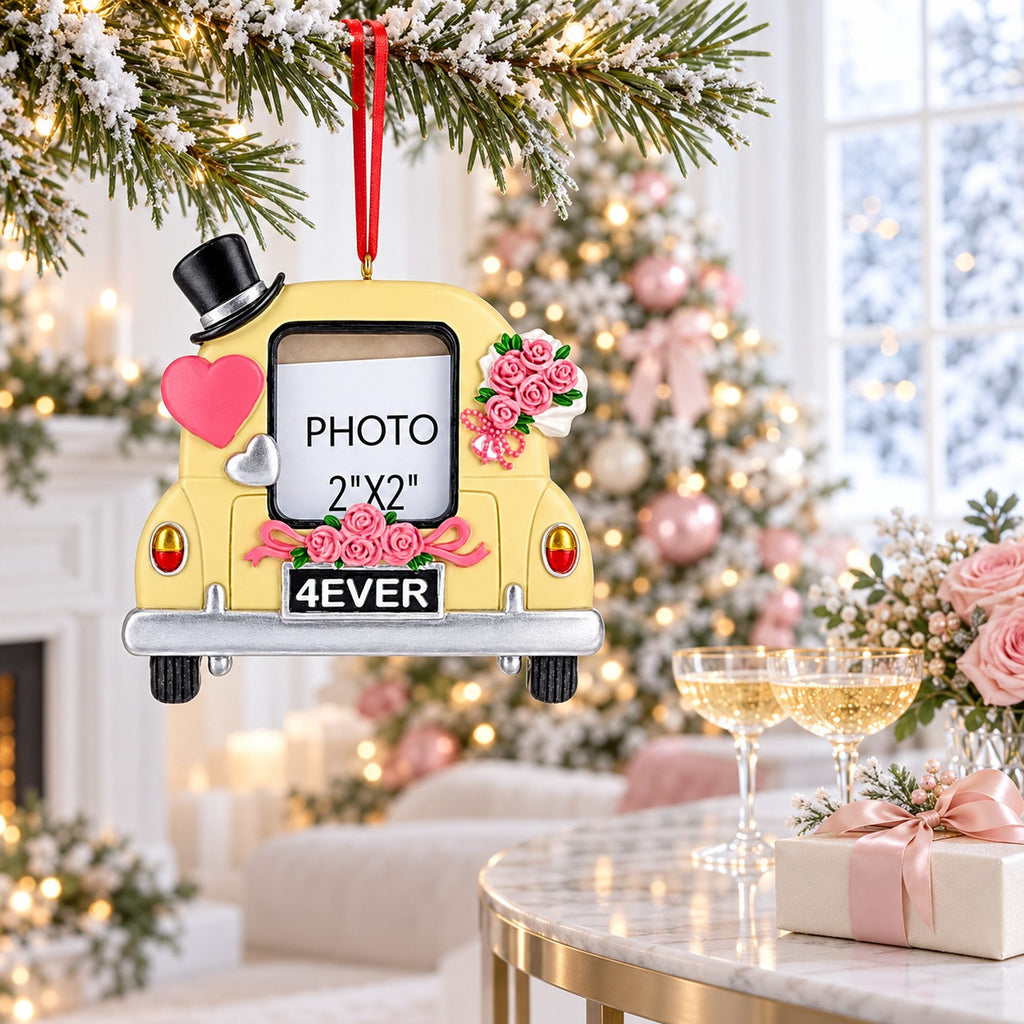 Just Married Wedding Car 2x2 Photo Frame Resin Christmas Ornament