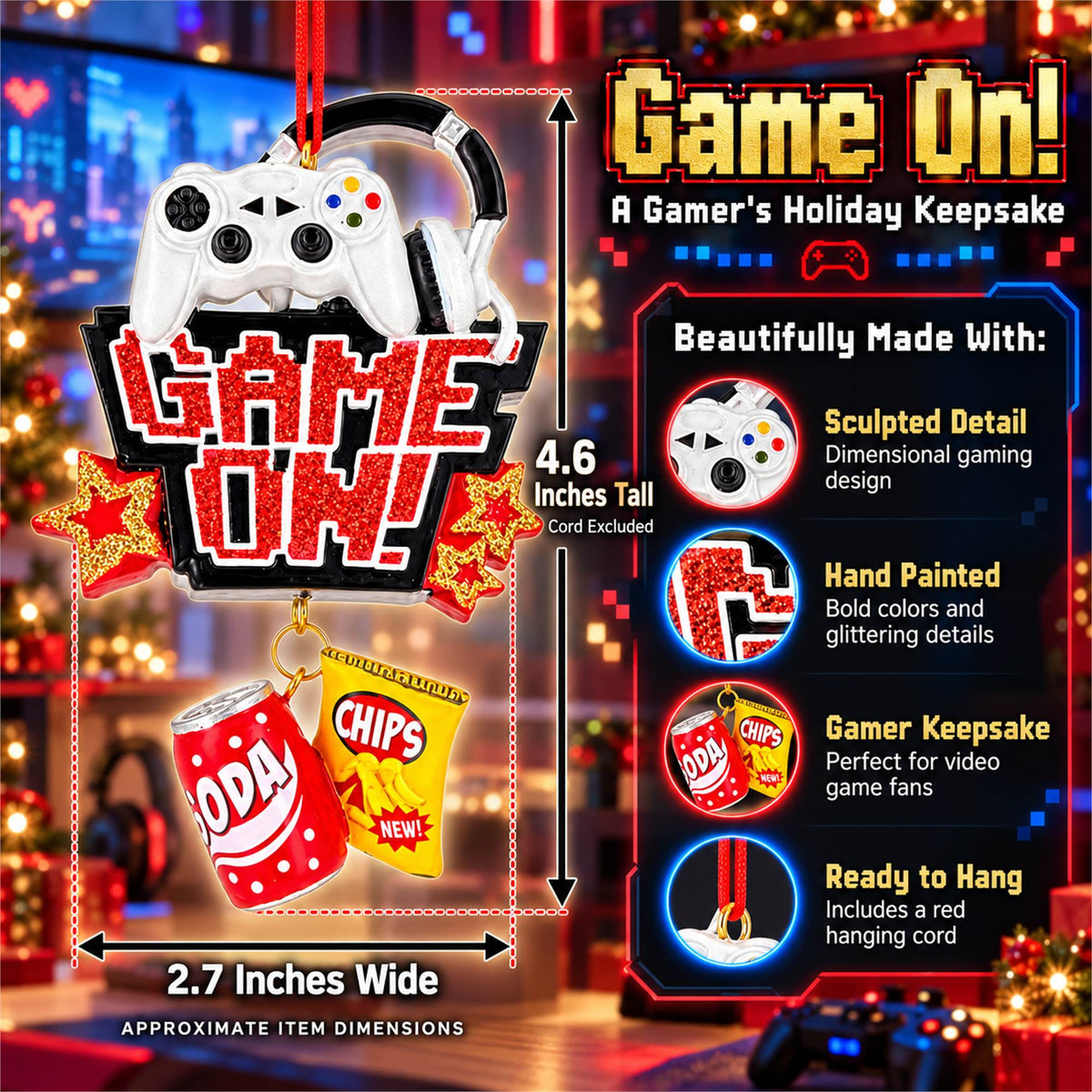 Gamer Controller Headphones Resin Christmas Ornament