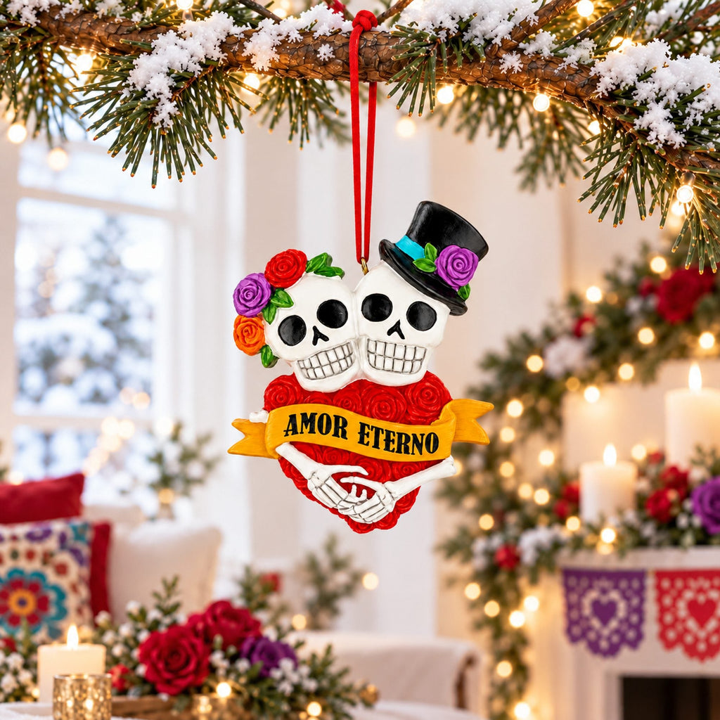 Day Of The Dead Sugar Skulls Rose Heart Resin Christmas Ornament