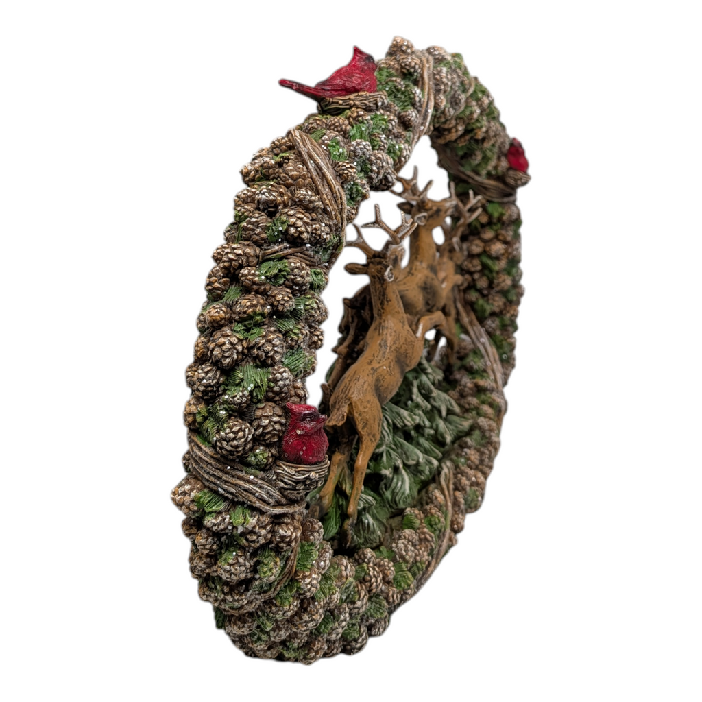 Leaping Deer in Wreath Figurine