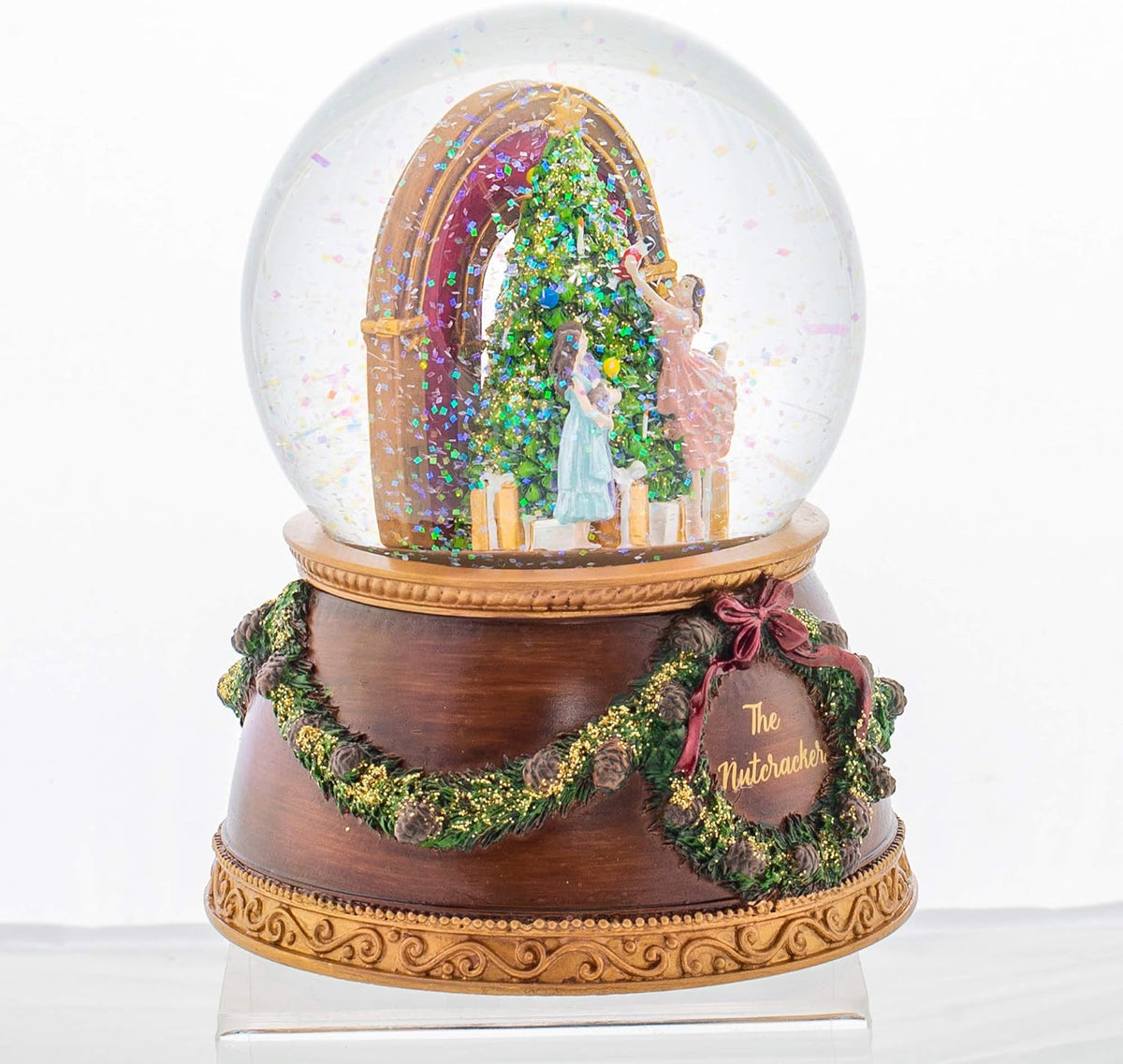 Nutcracker Tree Wood Base Music Glitterdome - 100mm