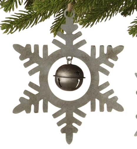 Rustic Snowflake Ornament with Sleigh Bell -