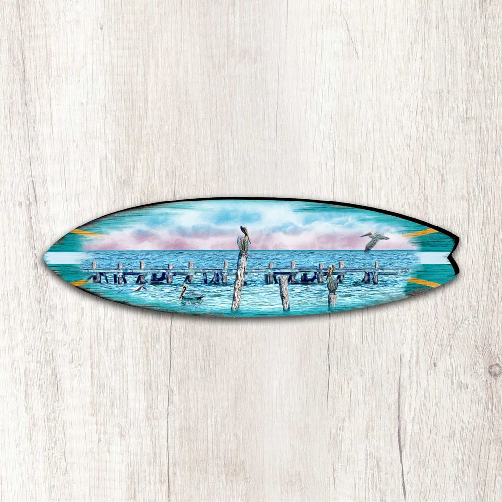 Seabirds Pelicans Surfboard Coastal Outdoor Decor Large Ornament by G. DeBrekht - Coastal Holiday Decor - 8490106MS