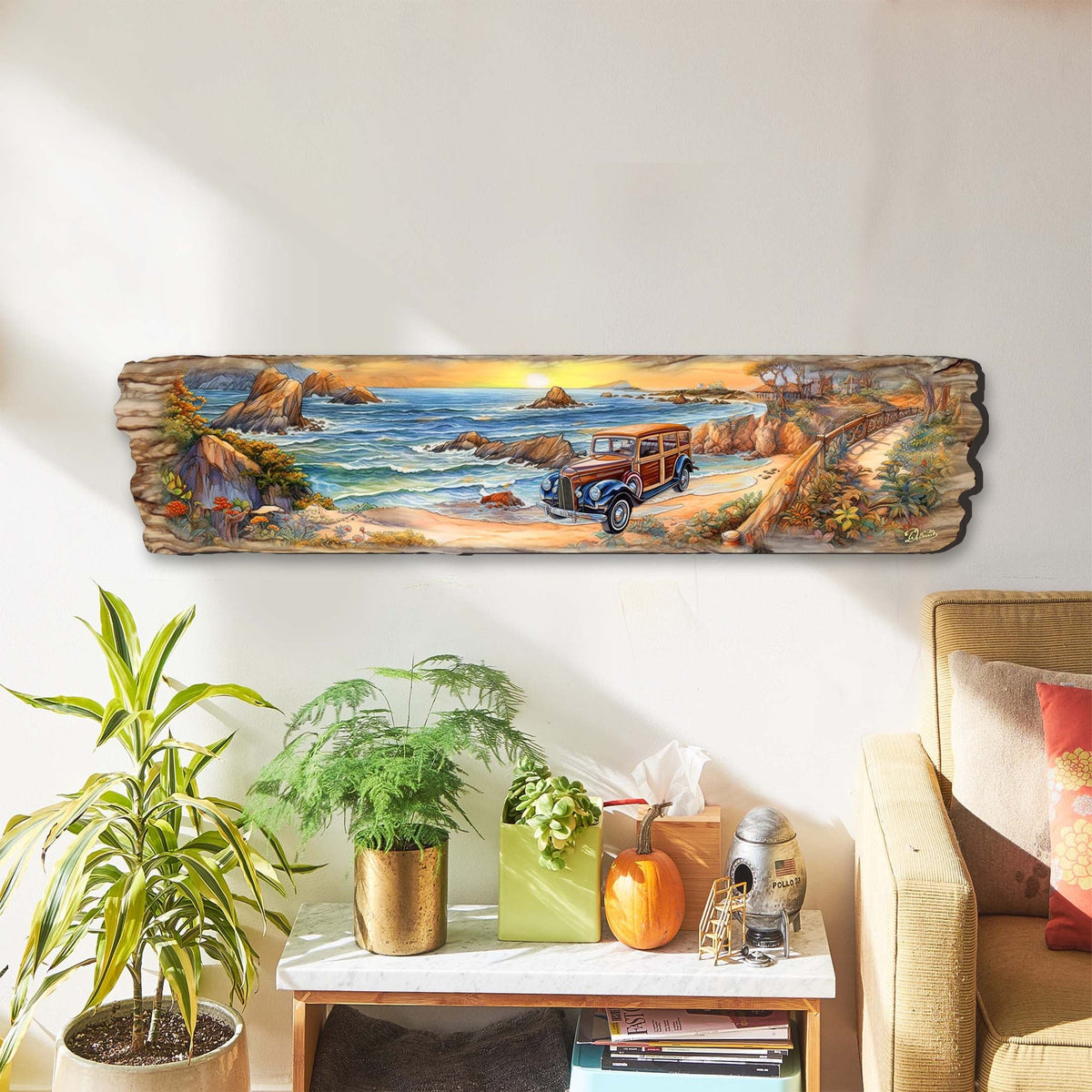 Retro Car on Beach Wooden Wall Art by G. DeBrekht Coastal Decor - 8491114W