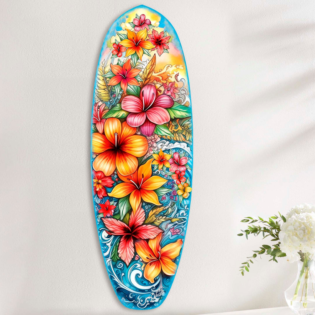 Tropical Flowers Surfboard Coastal Wall Art by G. DeBrekht - Coastal Holiday Decor - 8490113HS