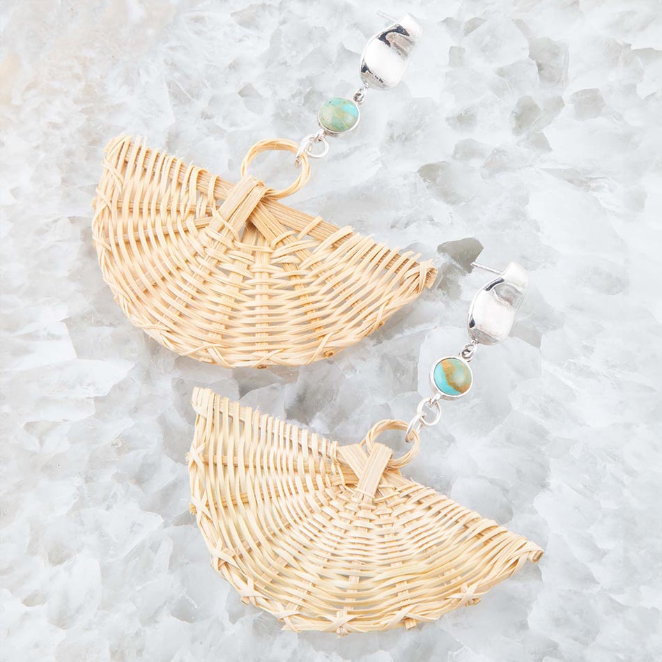 Fan of Rattan Blue Turquoise and Sterling Silver Earrings
