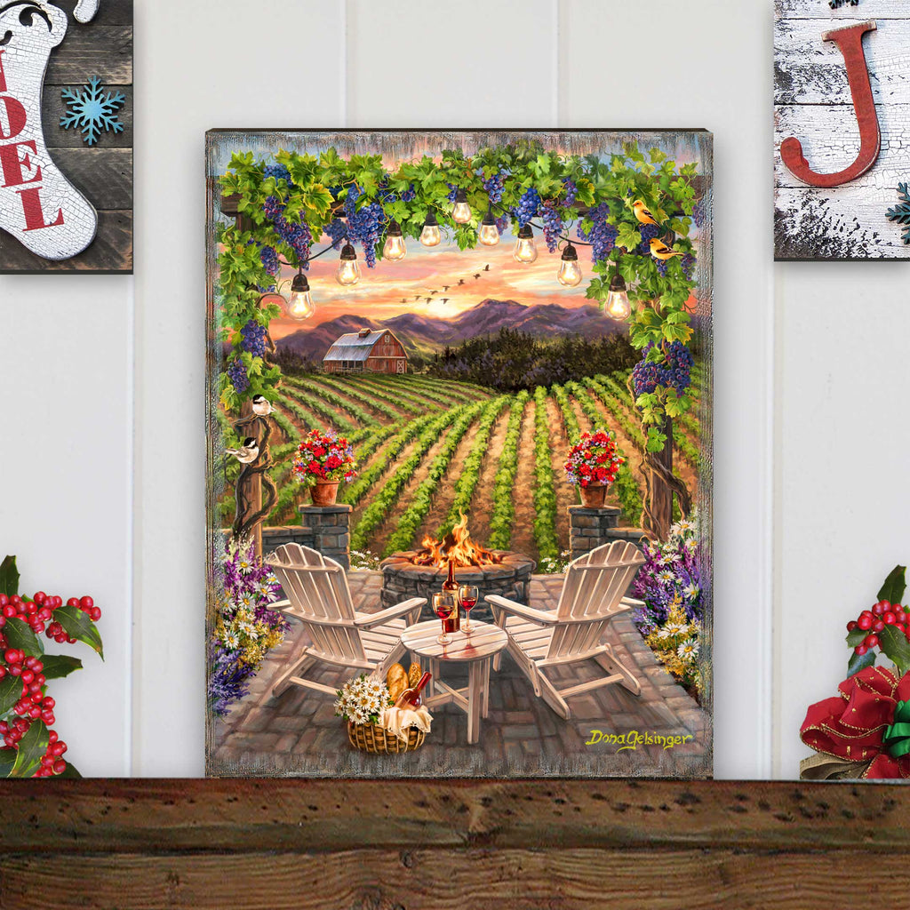 Wine at Sunset Block Wall Art by D. Gelsinger - Family Love Decor - 95684B-DG