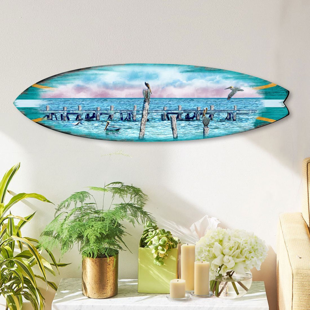 Seabirds Pelicans Surfboard Coastal Door Art by G. DeBrekht - Coastal Sea-Life Decor - 8490106HS