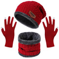 Winter Hat, Scarf and Gloves Set, Red