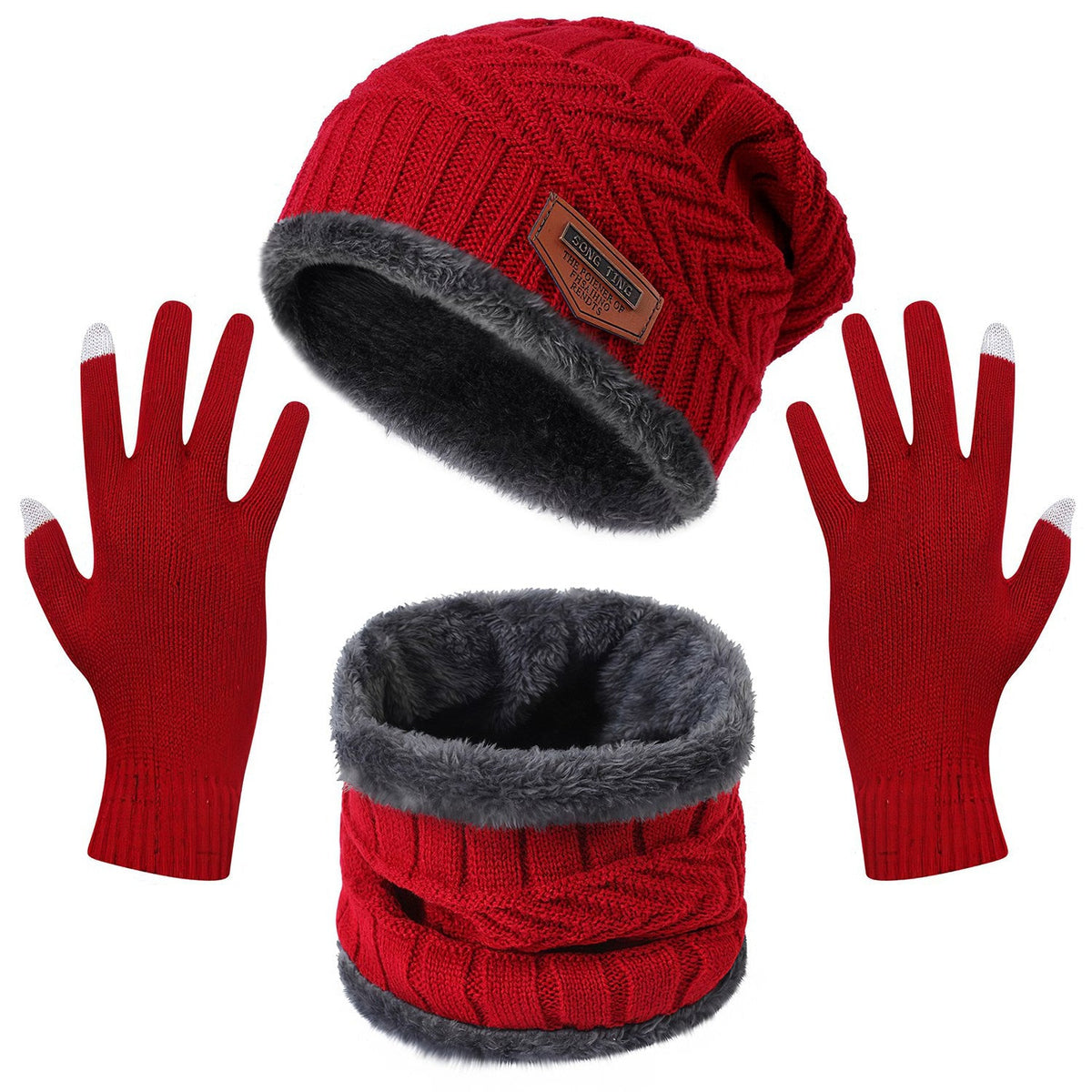 Winter Hat, Scarf and Gloves Set, Red