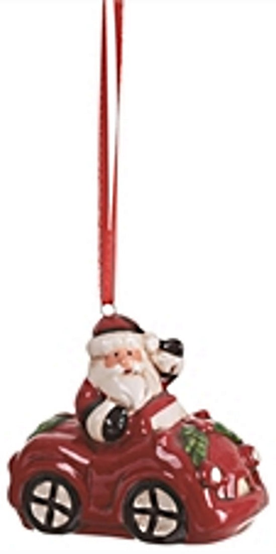 Ceramic Christmas Character Vehicle Ornament - Santa Car