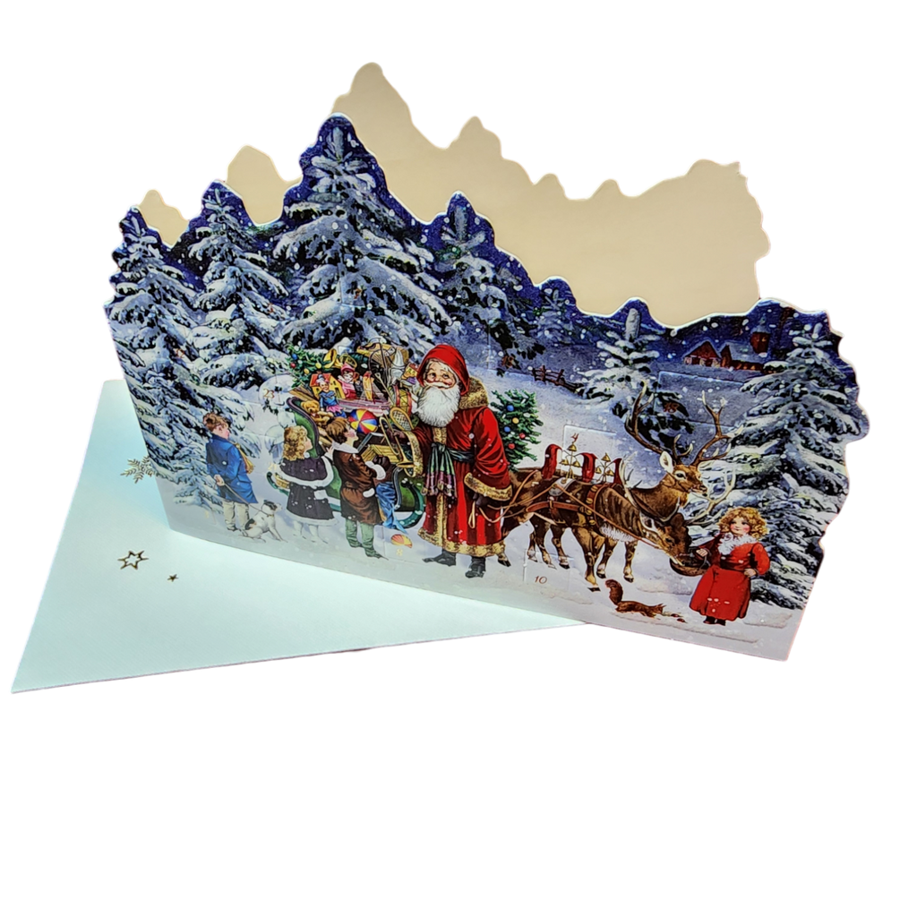 Diecut Santa And His Sleigh  Advent Card With Envelope