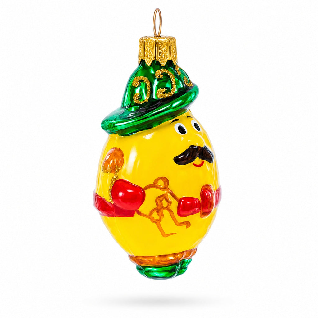 Mustached Lemon in Alpine Outfit Glass Christmas Ornament
