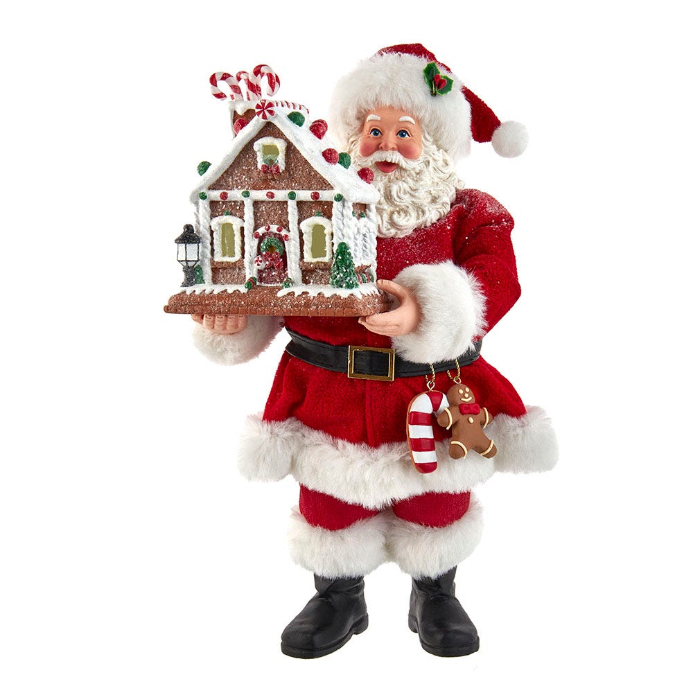 Fabriché Santa With Light-Up Gingerbread House