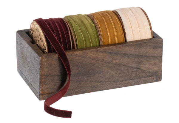 Holiday Velvet Ribbon Set in Mango Wood Box