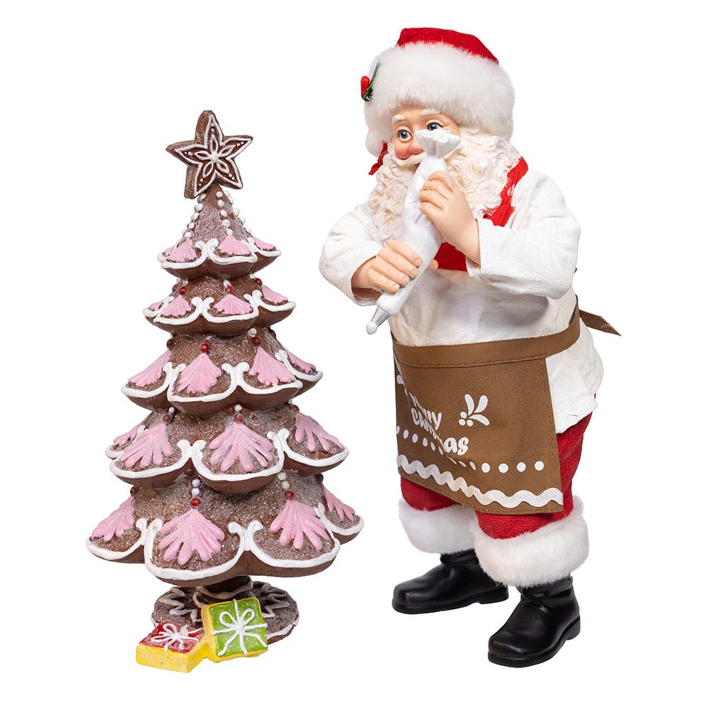 Santa Decorating Gingerbread Tree - 2 Piece Set