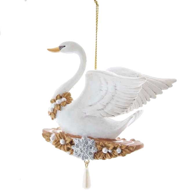 White Swan on a Snowflake Perch - Ornament