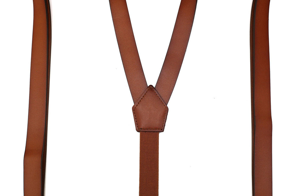 Mens Leather Suspenders Y Back Design Adjustable Suspender with 4 Metal Clips Leather Braces Groomsmen Gift