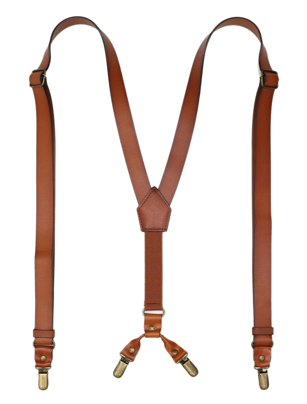 Mens Leather Suspenders Y Back Design Adjustable Suspender with 4 Metal Clips Leather Braces Groomsmen Gift