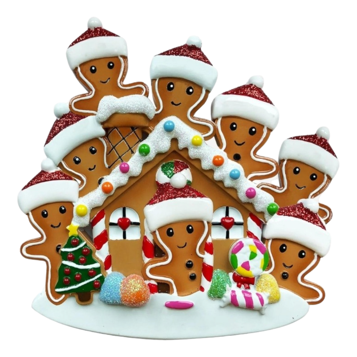 Gingerbread House Family Of 8 - Ornament