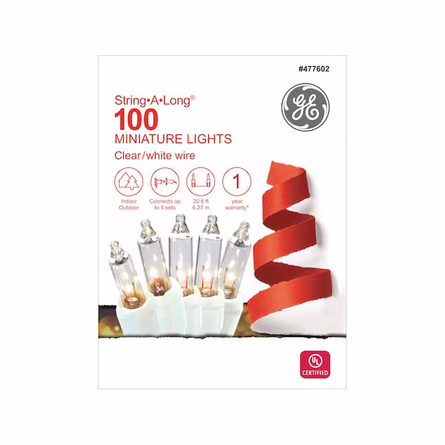 GE String A Long 100-Count 20.6-ft Clear Incandescent Plug-In Christmas String Lights