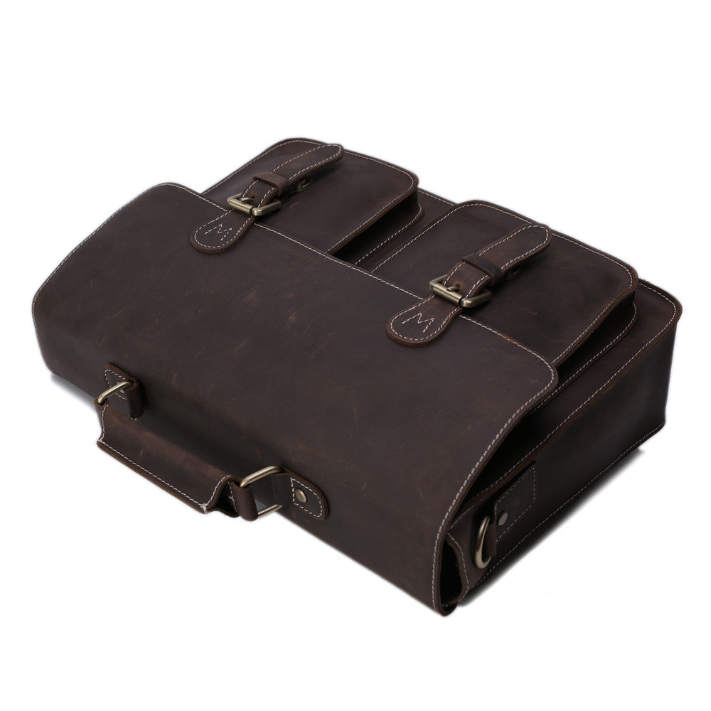 ROCKCOW Cross Body Shoulder Bag Cowhide Leather Bag For Man Retro Brown Briefcase