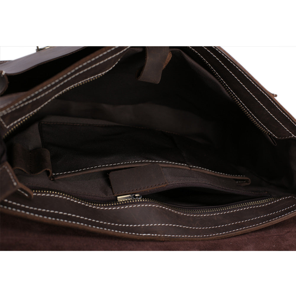 ROCKCOW Cross Body Shoulder Bag Cowhide Leather Bag For Man Retro Brown Briefcase
