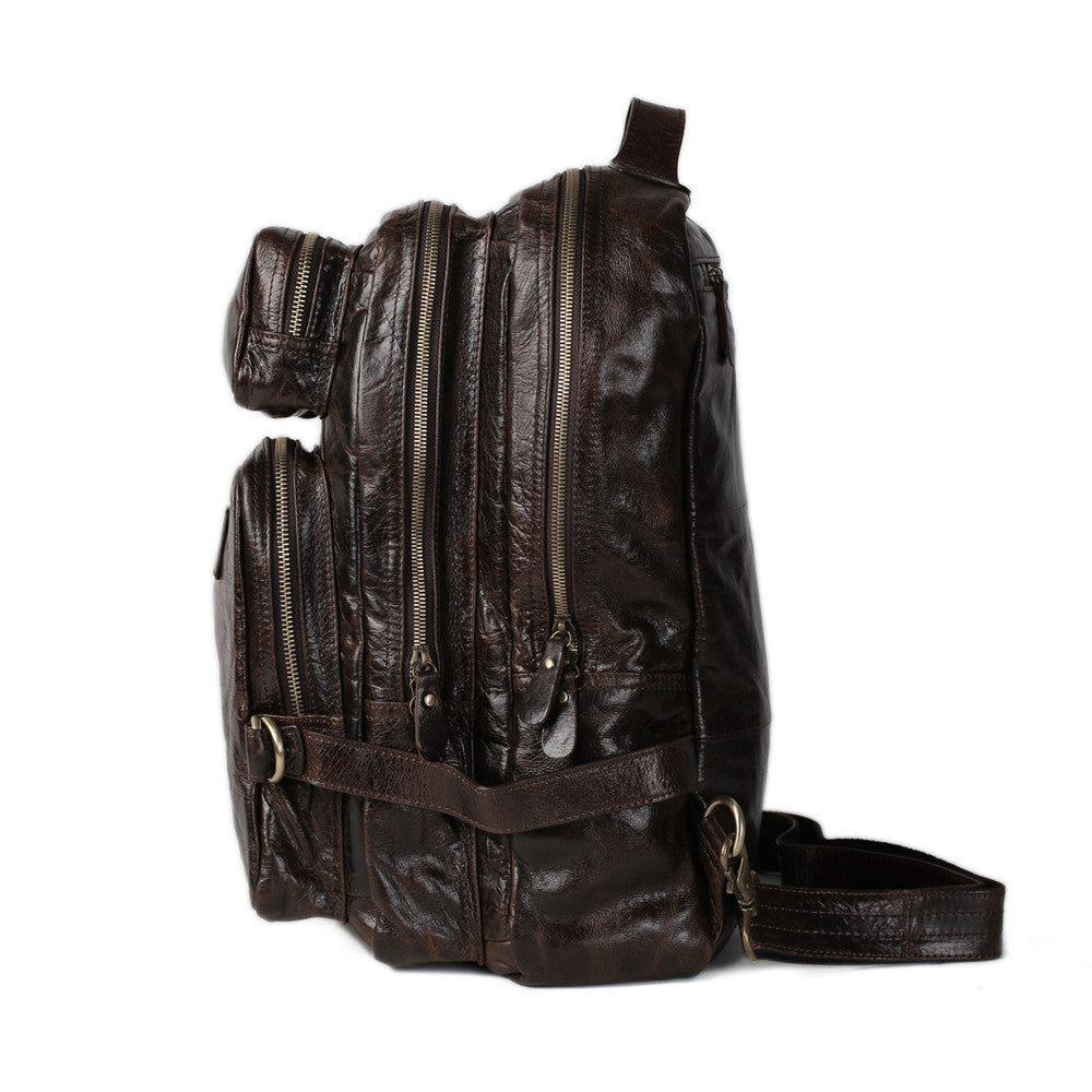 Flash Sale Full Grain Leather Men's Brown Backpack Leather Shoulder Bag