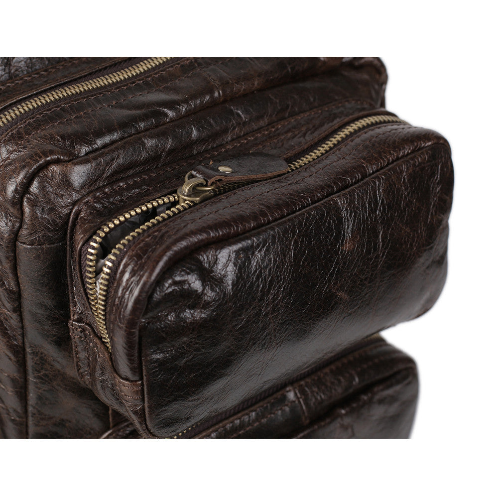Flash Sale Full Grain Leather Men's Brown Backpack Leather Shoulder Bag