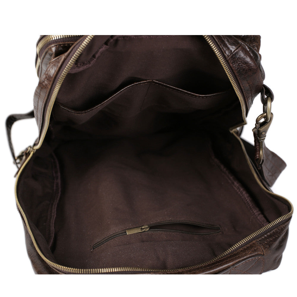 Flash Sale Full Grain Leather Men's Brown Backpack Leather Shoulder Bag