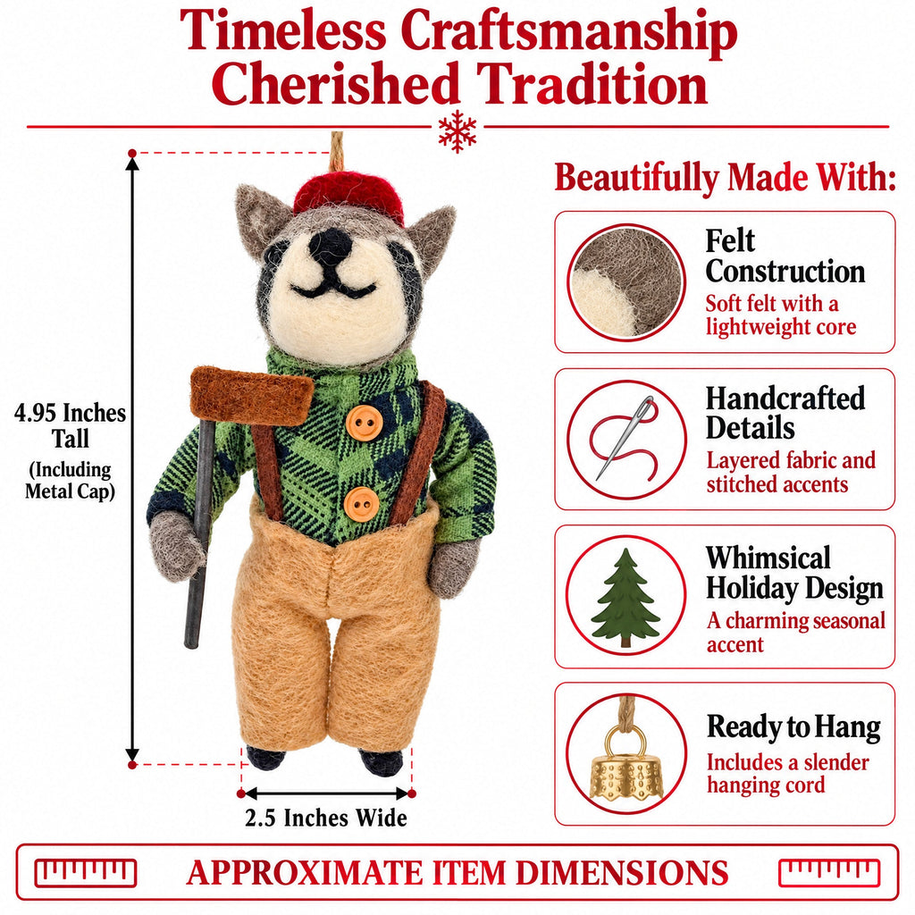 Lumberjack Sloth Plaid Shirt Felt Fabric Christmas Ornament