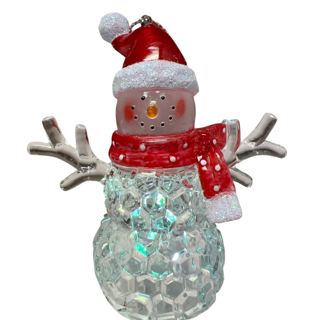 3.75"LED Snowman With Red Hat Ornament