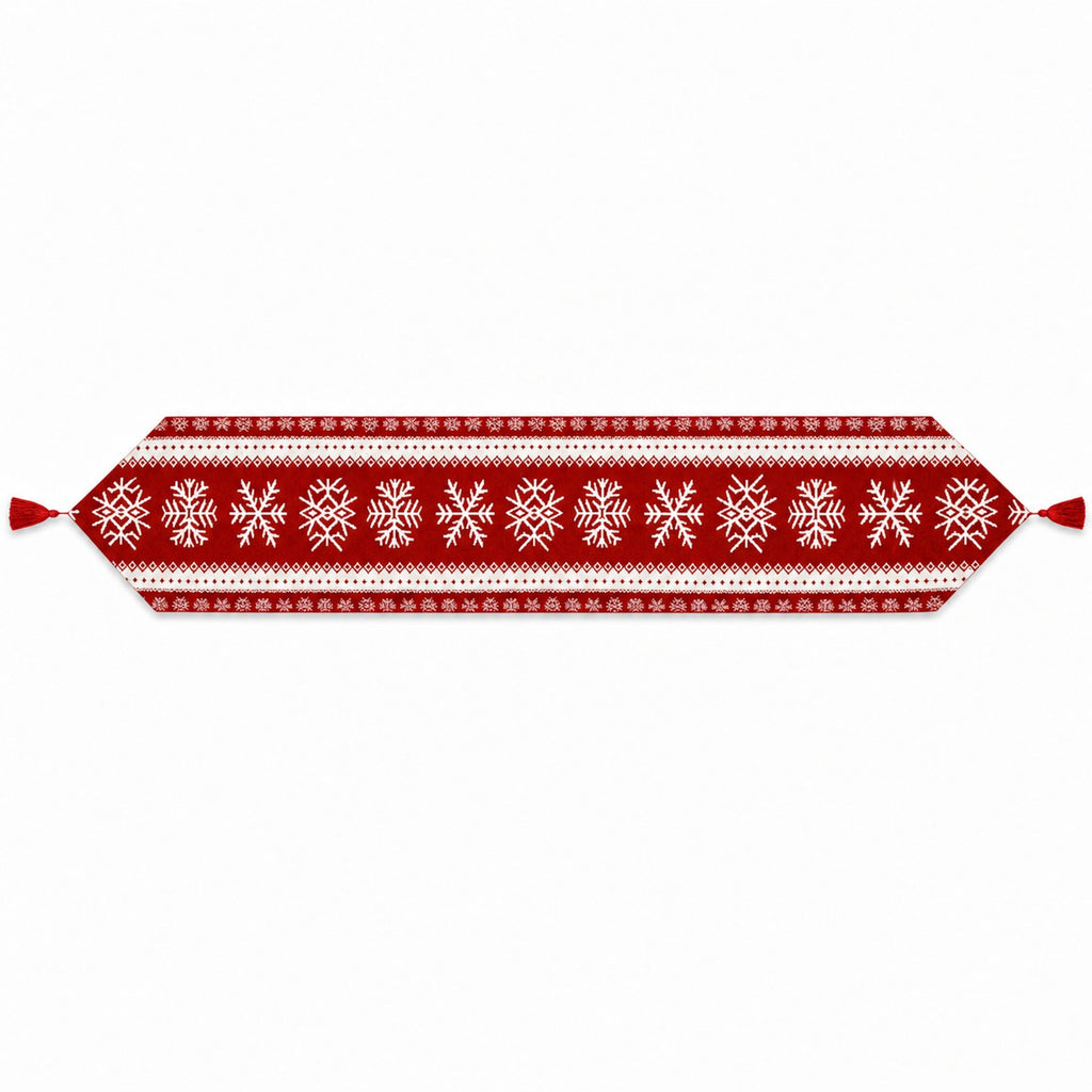 Snowflakes on Red Pattern Christmas Tablecloth Holiday Runner 76.5 Inches