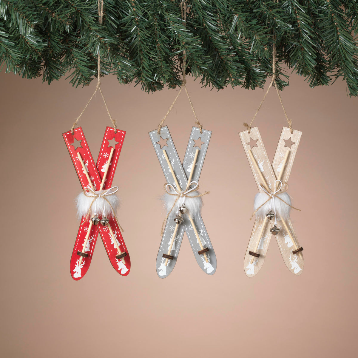 Whimsical Wood Holiday Ski Ornament -